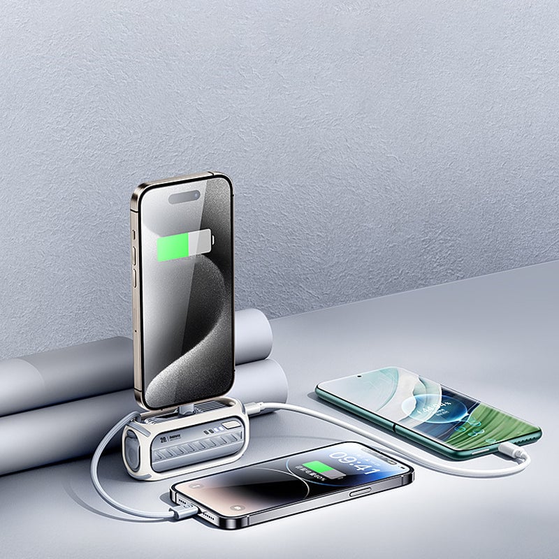 Zevran 5000mAh Compact Fast Charging Power Bank with Built-In Cable