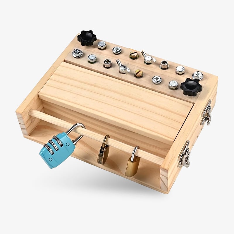 Wooden Screwdriver Busy Board with Locks & Bolts