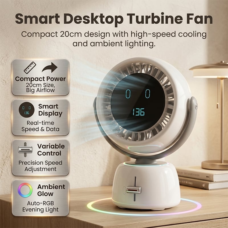 AI Face Tracking Turbo Desk Fan with 200-Speed Control