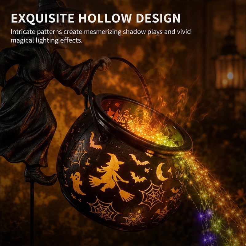 Light-Up Witch Cauldron Halloween Garden Stake