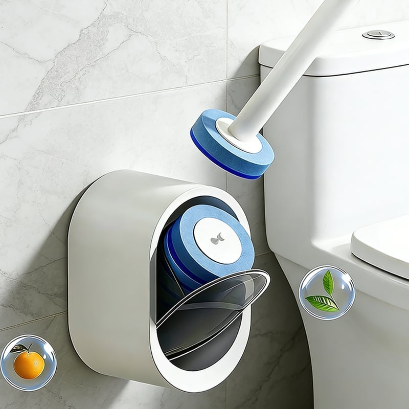 Hands-Free Flip-Top Disposable Toilet Brush with Wall-Mounted Holder