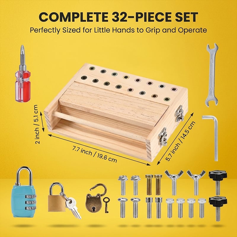 Wooden Screwdriver Busy Board with Locks & Bolts