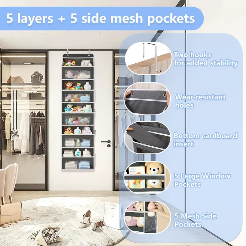 Five Tier Over The Door Organiser with Mesh Pockets