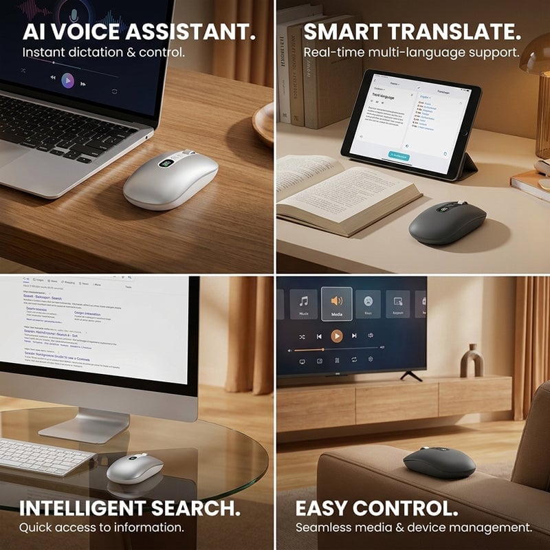 AI Voice Wireless Mouse with Translation & LCD Display