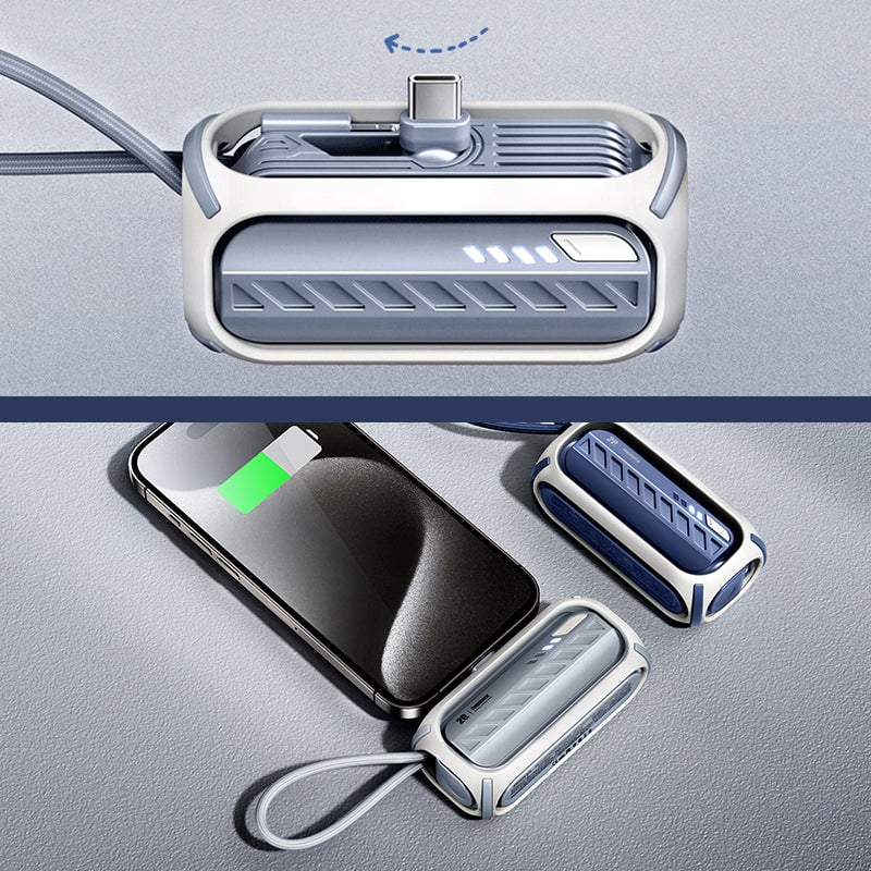 Zevran 5000mAh Compact Fast Charging Power Bank with Built-In Cable