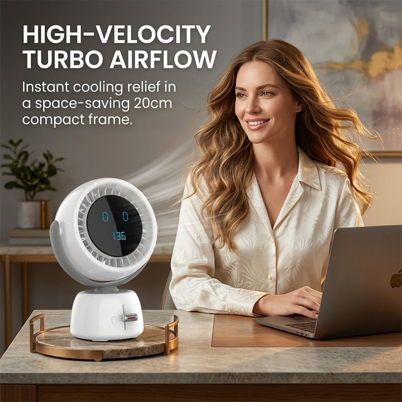 AI Face Tracking Turbo Desk Fan with 200-Speed Control
