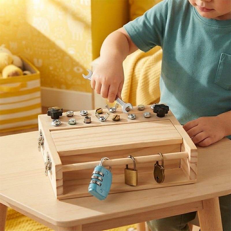 Wooden Screwdriver Busy Board with Locks & Bolts