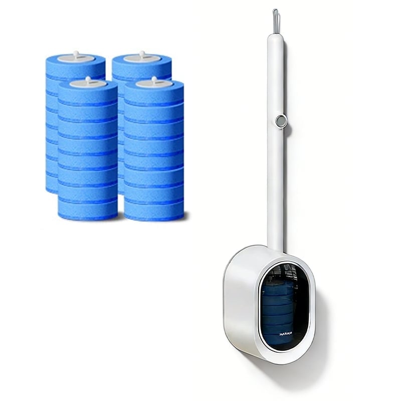 Hands-Free Flip-Top Disposable Toilet Brush with Wall-Mounted Holder