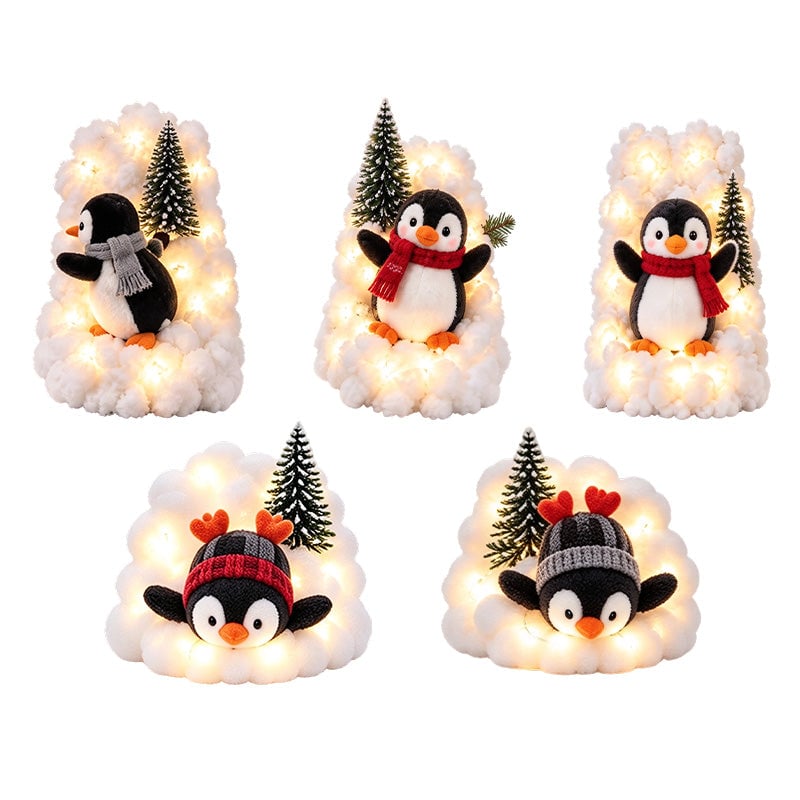 Light-Up Penguin Christmas Snow Decoration Set