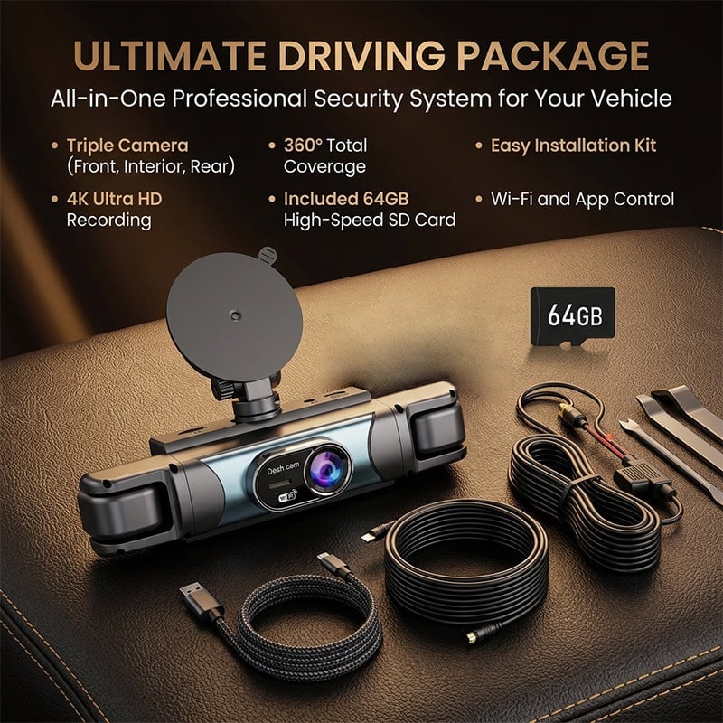 360° 4-Channel WiFi Dash Cam with Night Vision