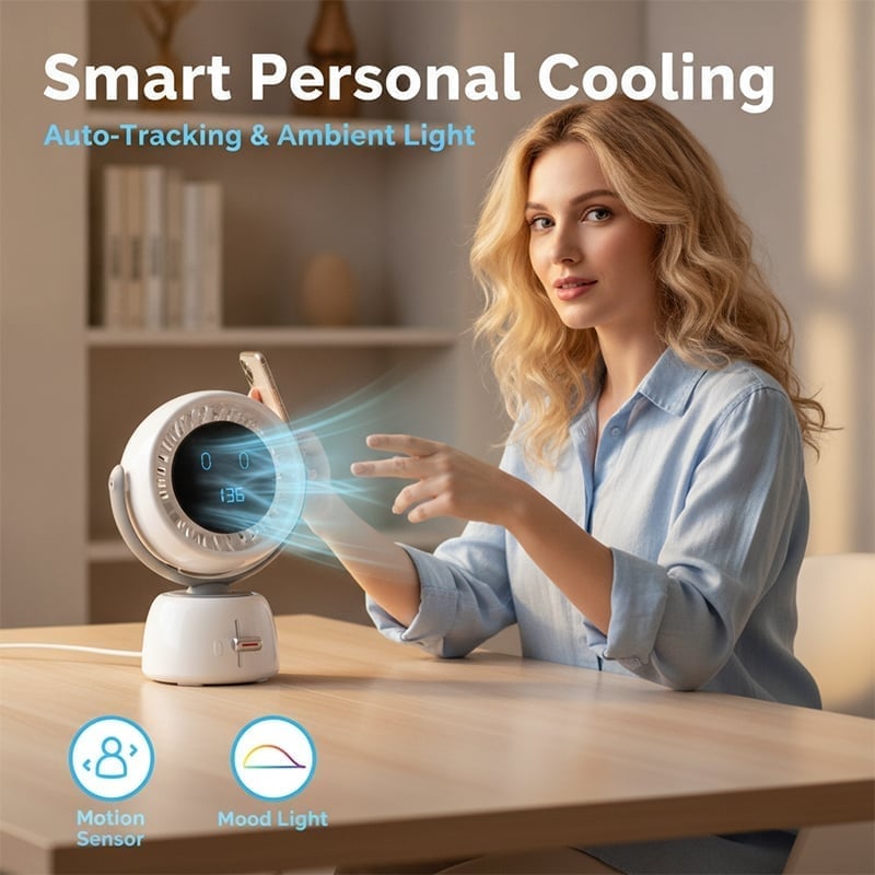 AI Face Tracking Turbo Desk Fan with 200-Speed Control
