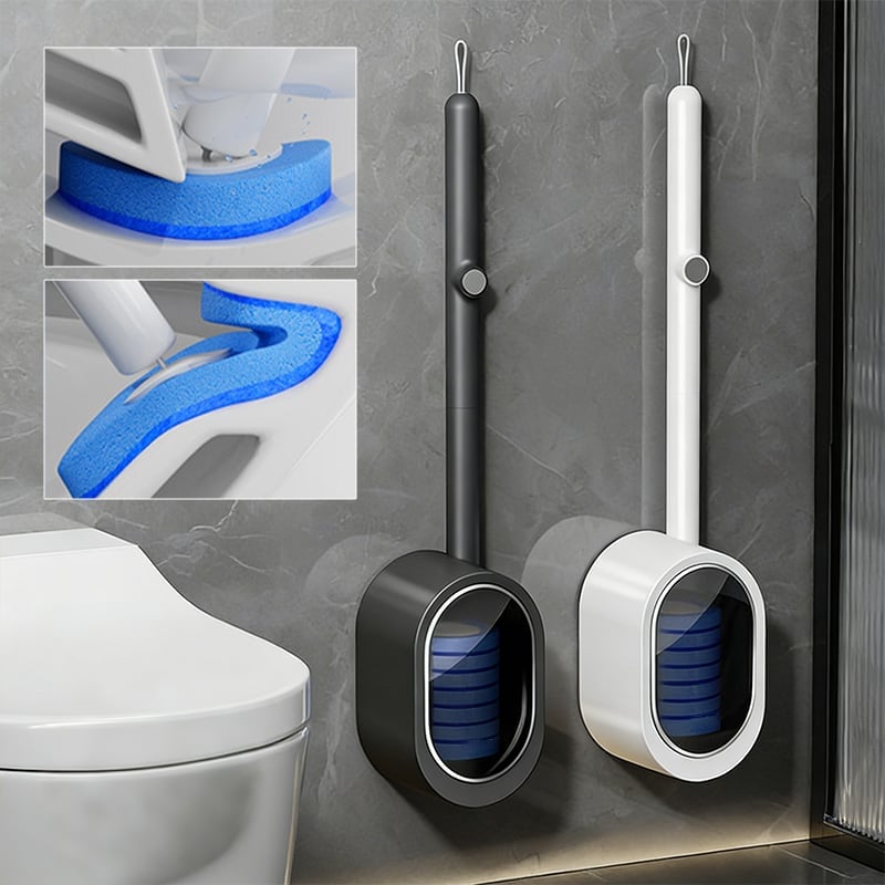 Hands-Free Flip-Top Disposable Toilet Brush with Wall-Mounted Holder