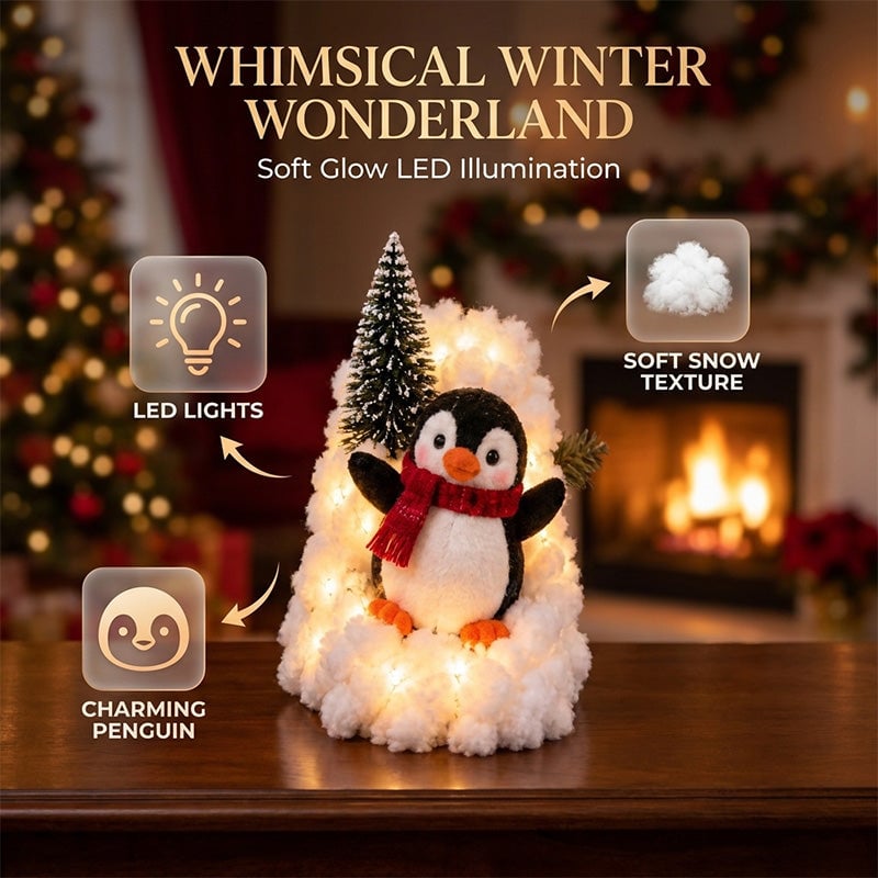 Light-Up Penguin Christmas Snow Decoration Set