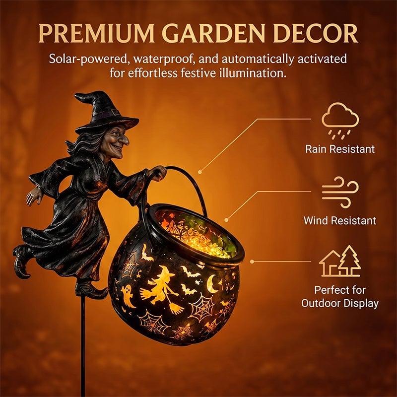 Light-Up Witch Cauldron Halloween Garden Stake