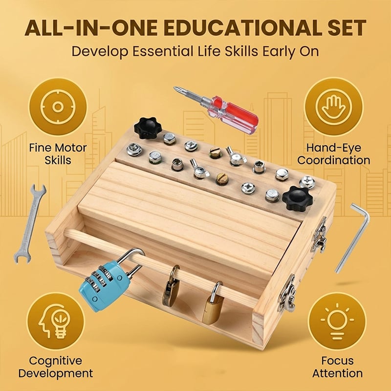 Wooden Screwdriver Busy Board with Locks & Bolts