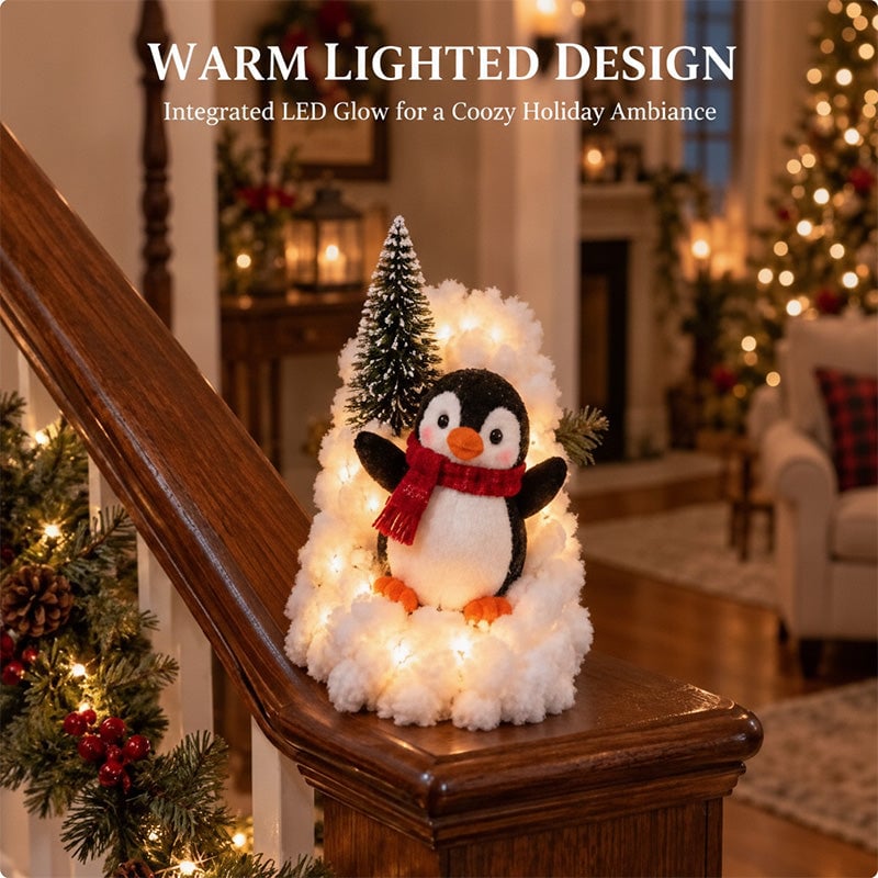 Light-Up Penguin Christmas Snow Decoration Set