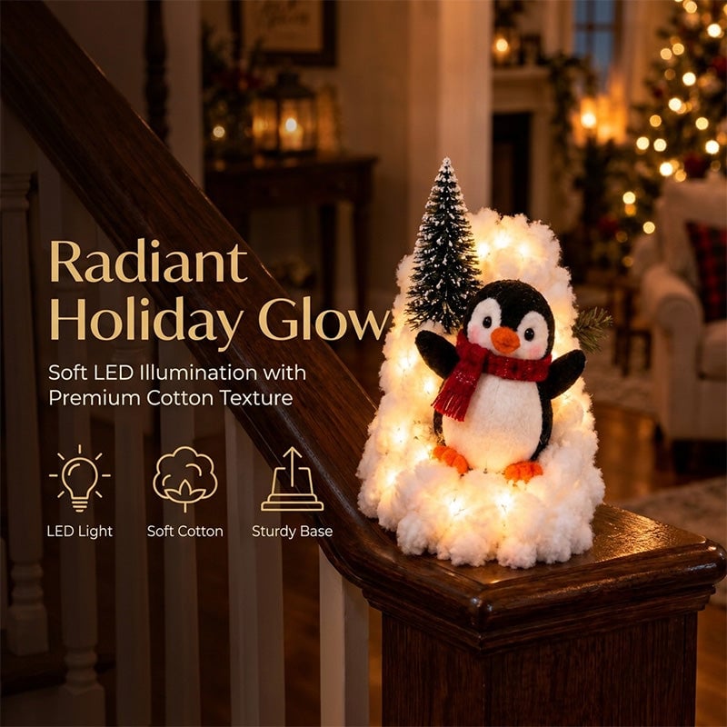 Light-Up Penguin Christmas Snow Decoration Set