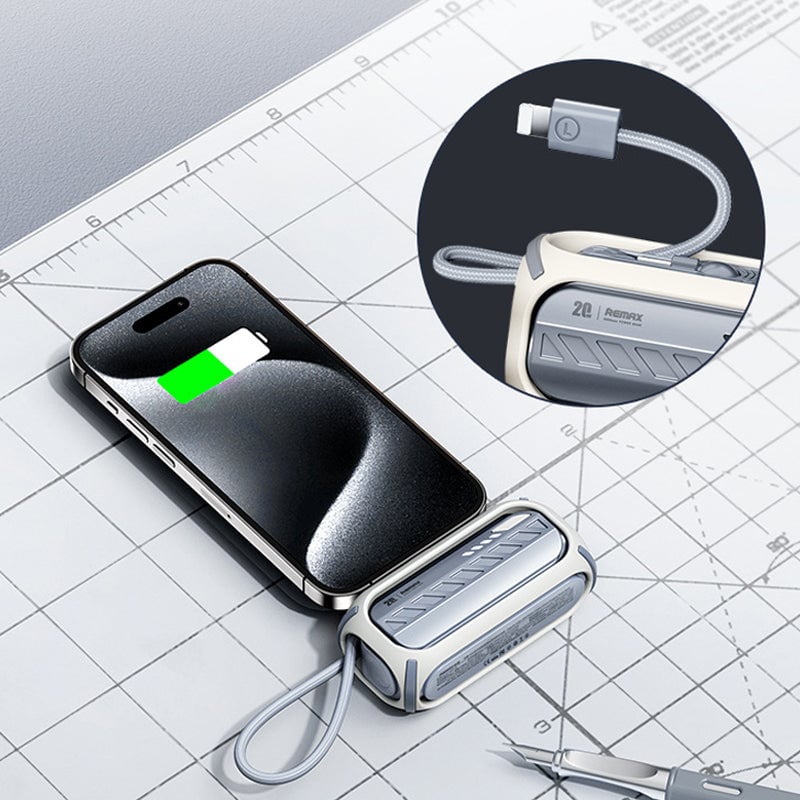 Zevran 5000mAh Compact Fast Charging Power Bank with Built-In Cable