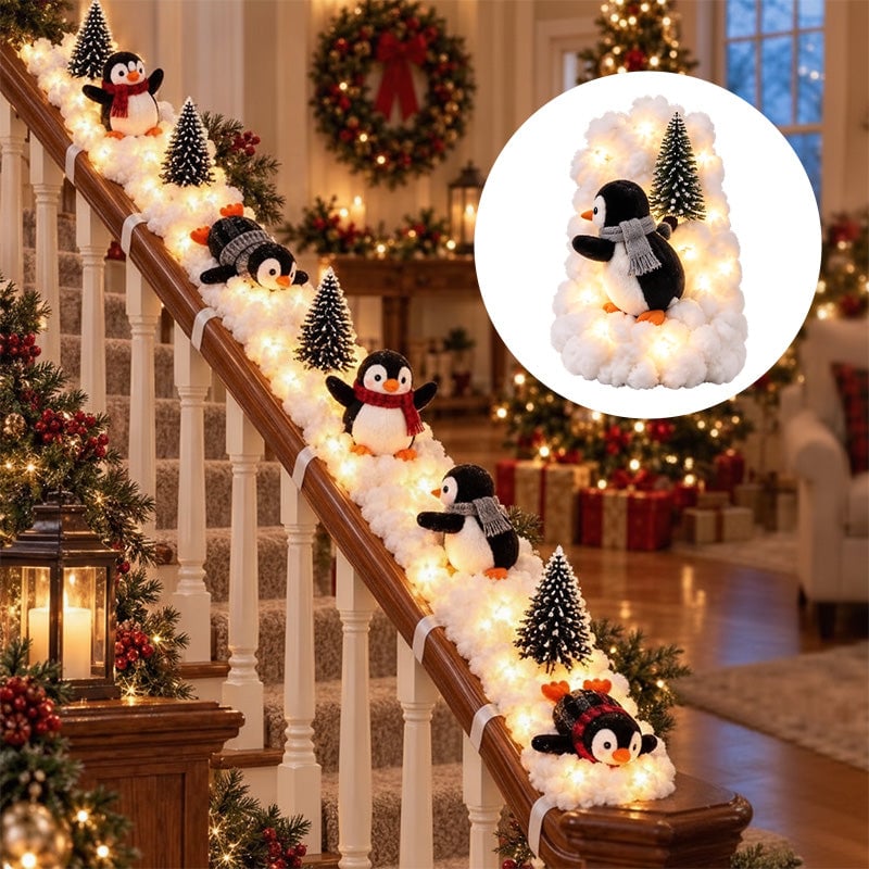Light-Up Penguin Christmas Snow Decoration Set