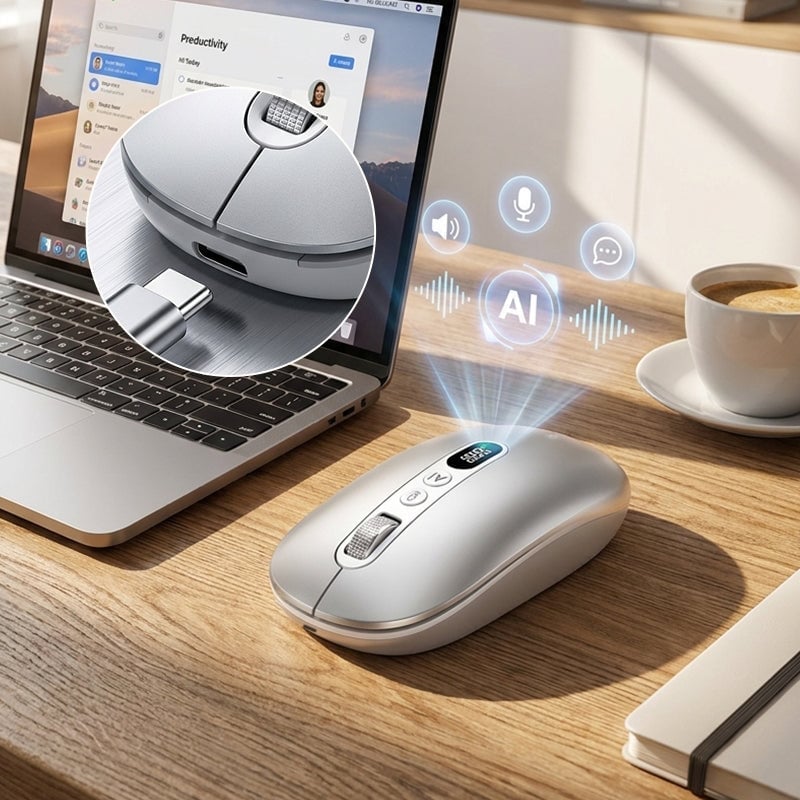 AI Voice Wireless Mouse with Translation & LCD Display