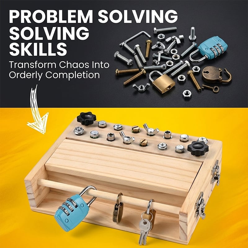 Wooden Screwdriver Busy Board with Locks & Bolts