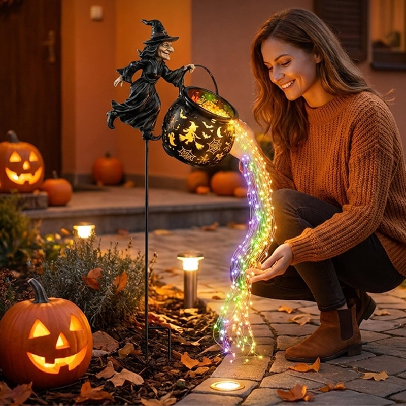 Light-Up Witch Cauldron Halloween Garden Stake
