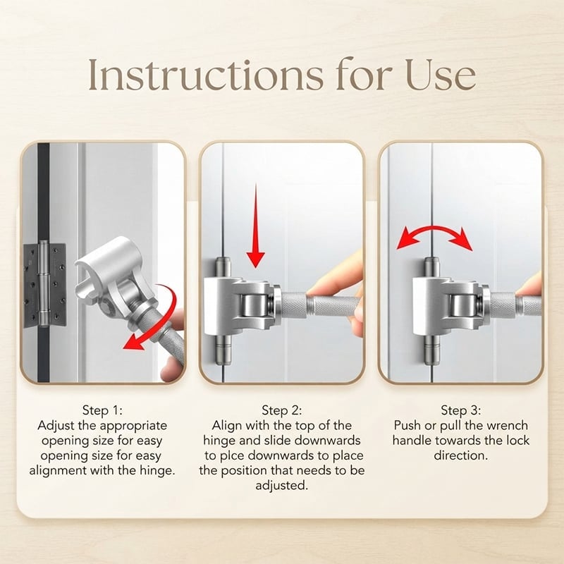 Adjustable Door Hinge Alignment Wrench with Non-Slip Grip