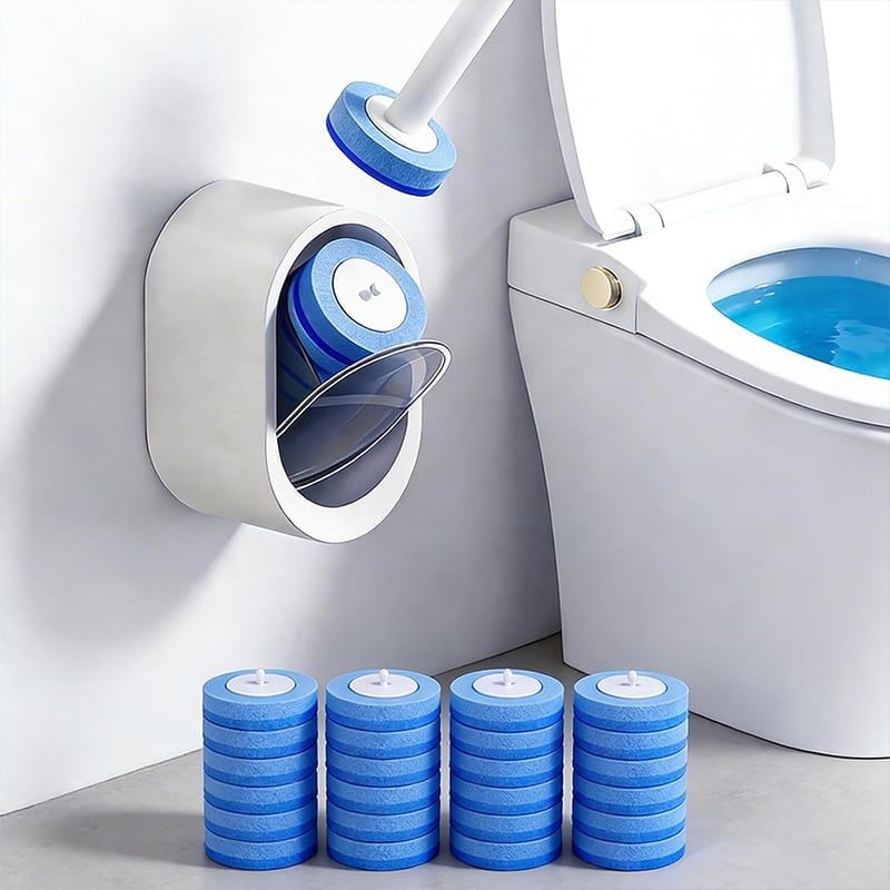 Hands-Free Flip-Top Disposable Toilet Brush with Wall-Mounted Holder