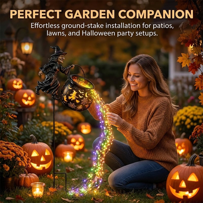 Light-Up Witch Cauldron Halloween Garden Stake