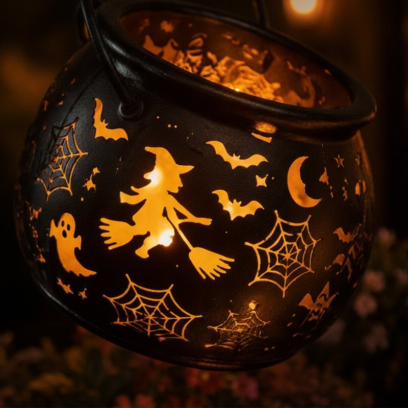Light-Up Witch Cauldron Halloween Garden Stake