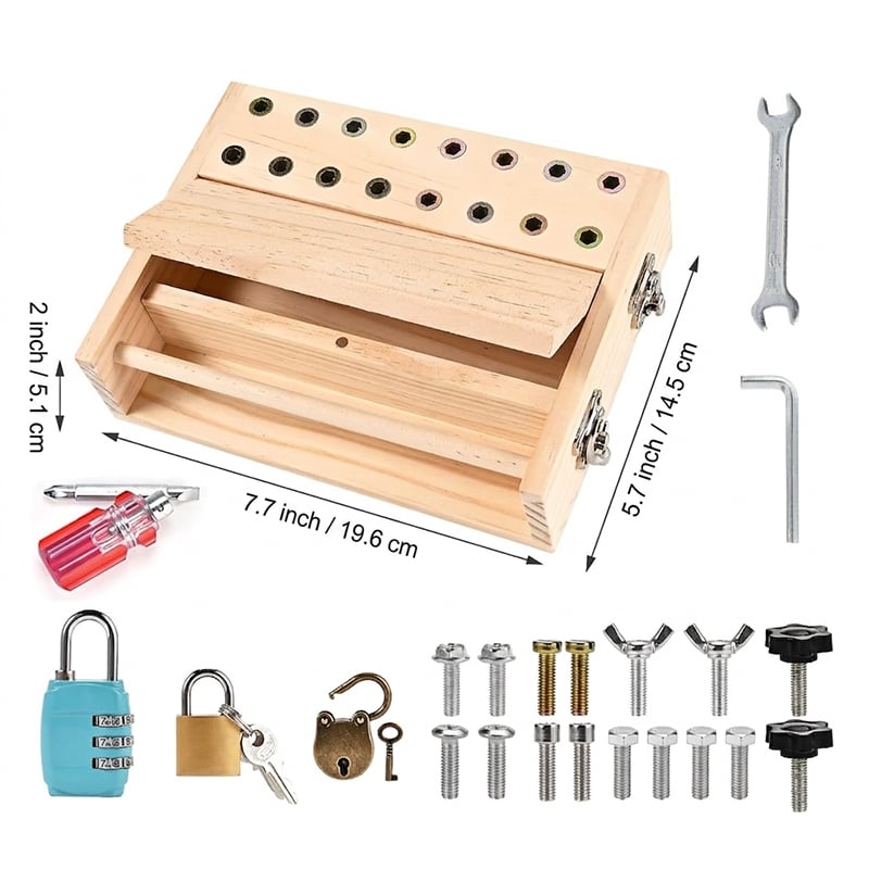 Wooden Screwdriver Busy Board with Locks & Bolts