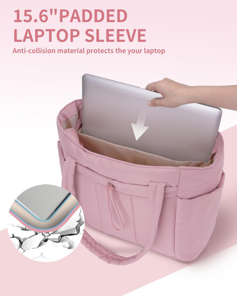 Quilted Puffer Tote Bag with a Cup Holder and Laptop Sleeve