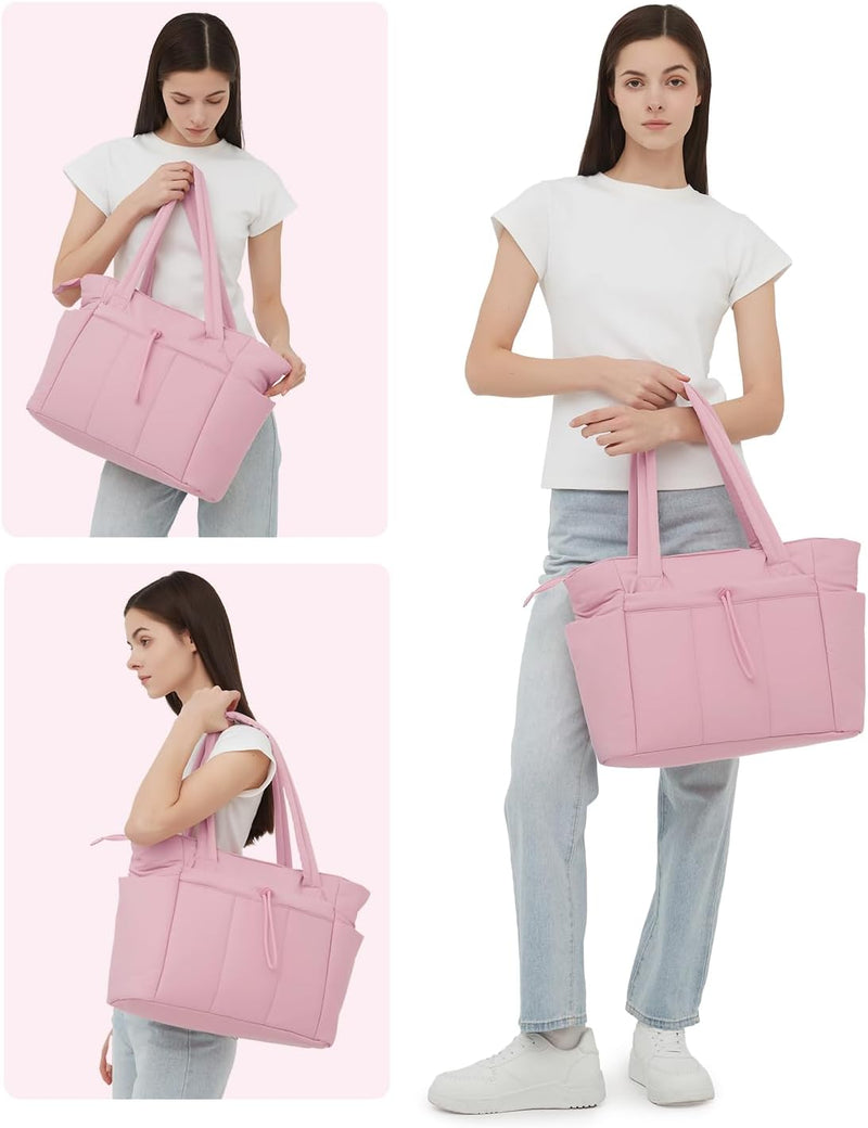 Quilted Puffer Tote Bag with a Cup Holder and Laptop Sleeve