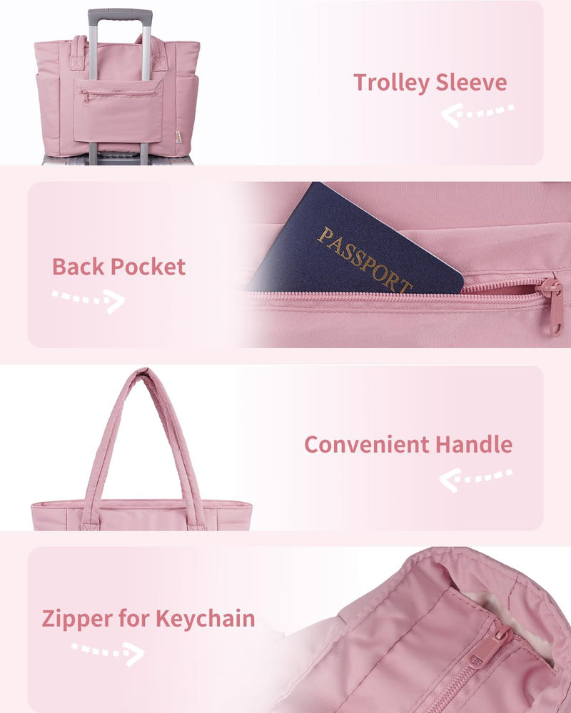 Quilted Puffer Tote Bag with a Cup Holder and Laptop Sleeve