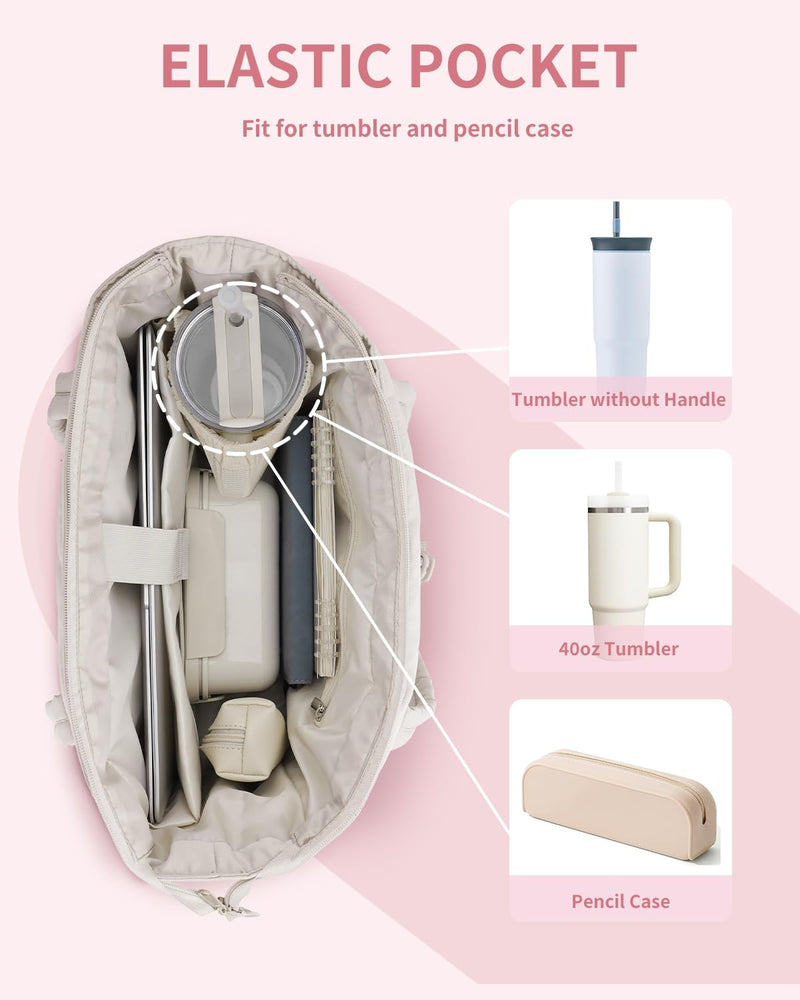 Quilted Puffer Tote Bag with a Cup Holder and Laptop Sleeve