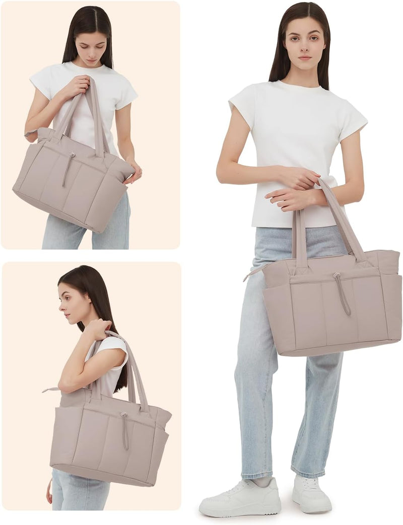 Quilted Puffer Tote Bag with a Cup Holder and Laptop Sleeve