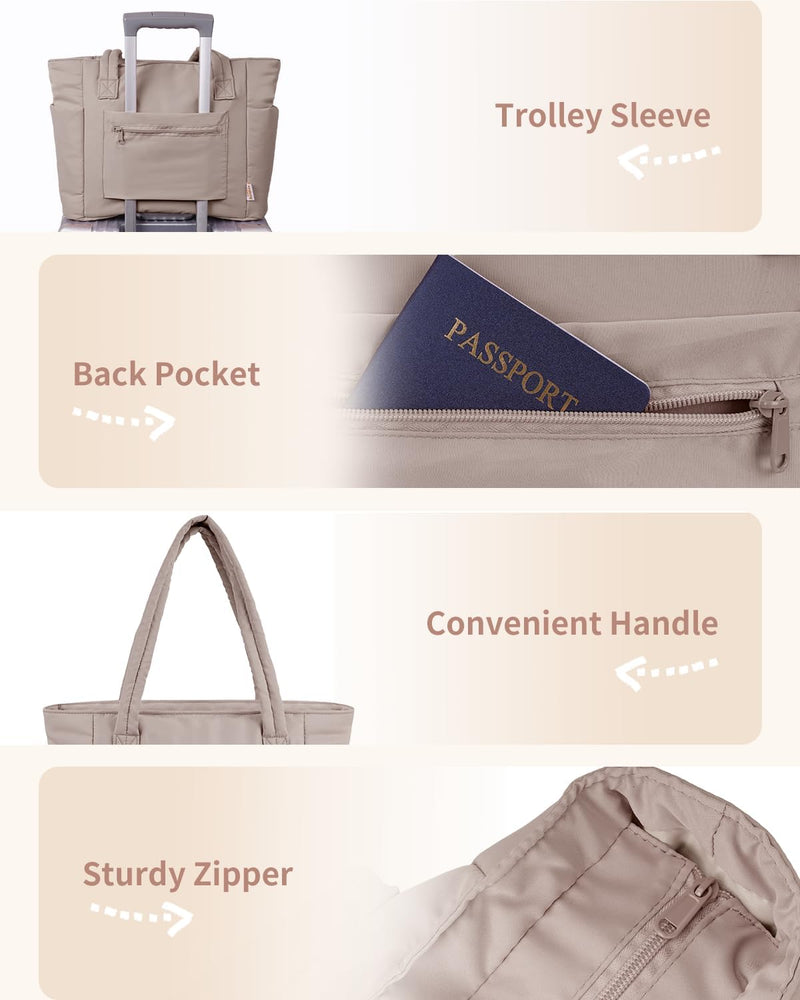 Quilted Puffer Tote Bag with a Cup Holder and Laptop Sleeve