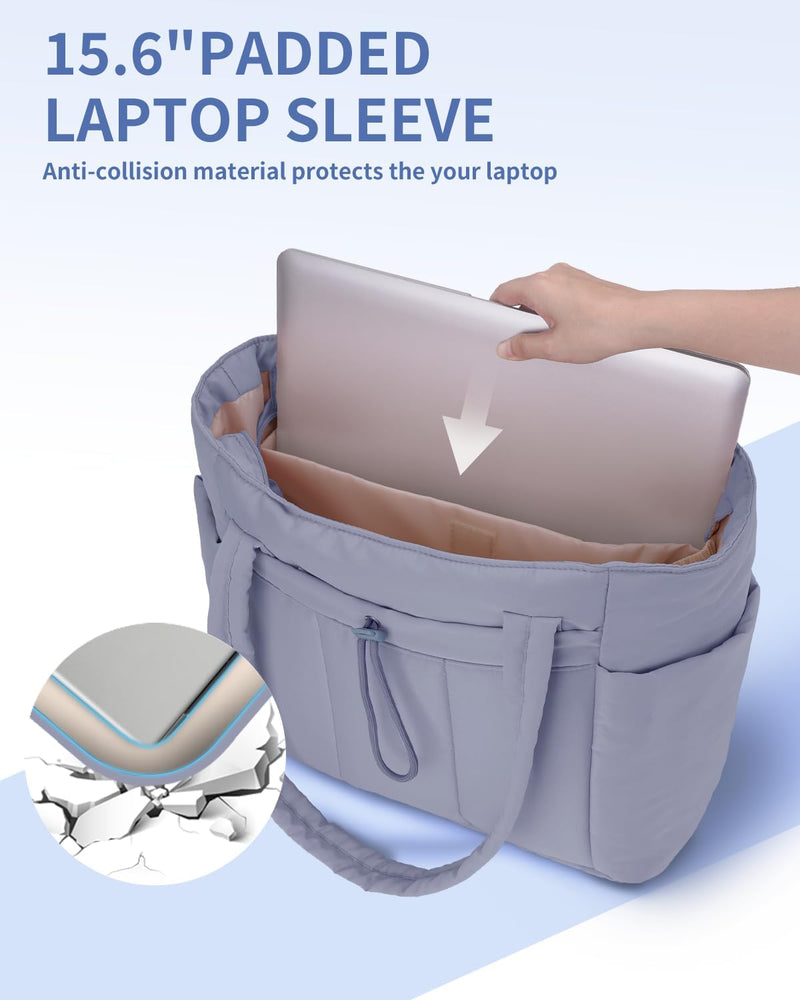 Quilted Puffer Tote Bag with a Cup Holder and Laptop Sleeve