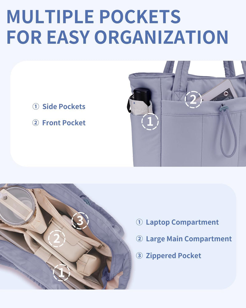 Quilted Puffer Tote Bag with a Cup Holder and Laptop Sleeve