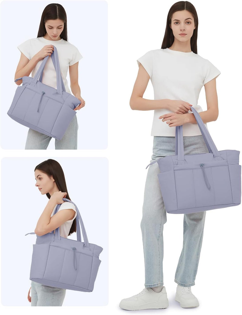 Quilted Puffer Tote Bag with a Cup Holder and Laptop Sleeve