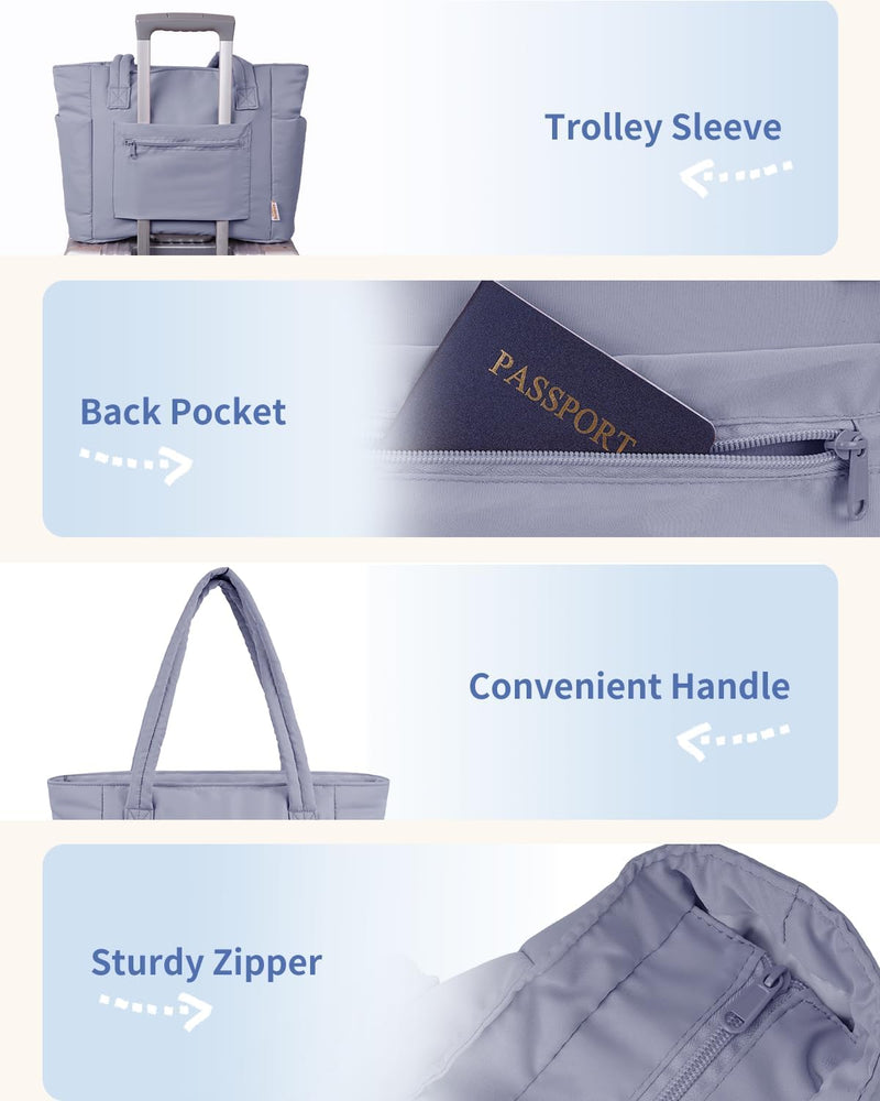 Quilted Puffer Tote Bag with a Cup Holder and Laptop Sleeve