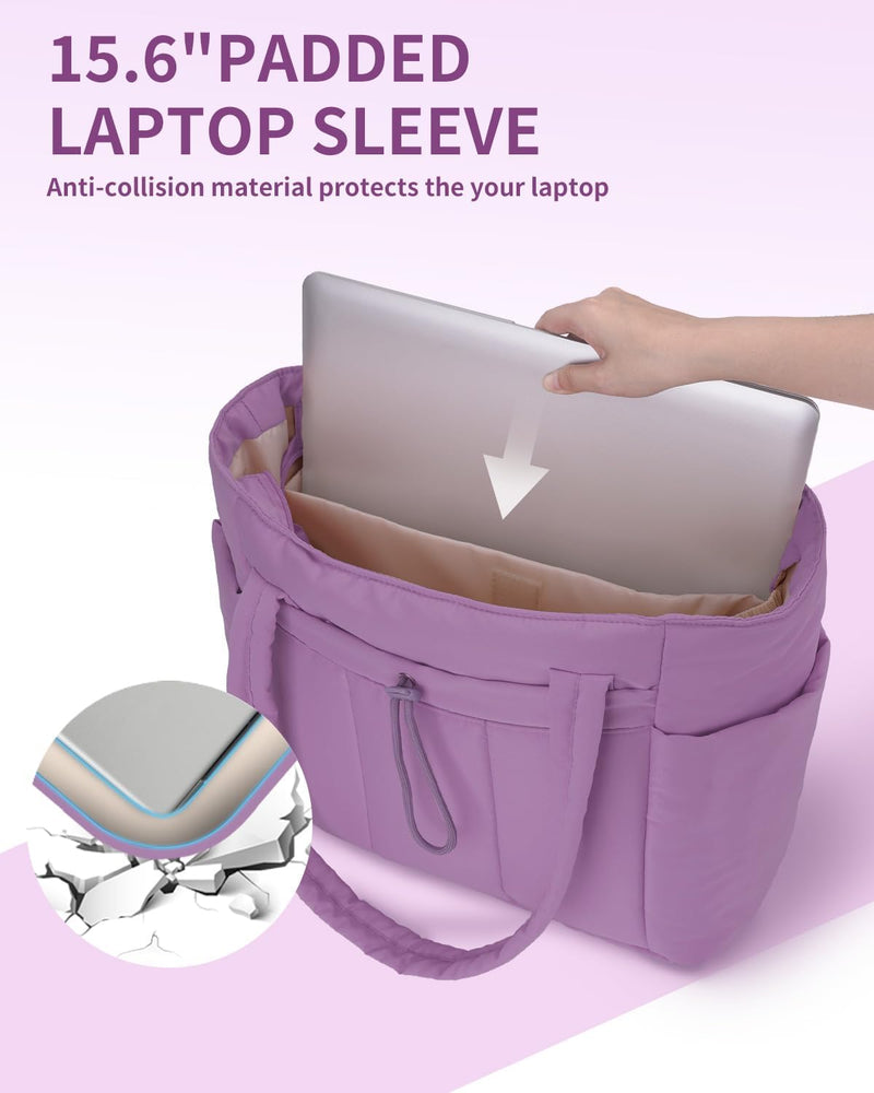 Quilted Puffer Tote Bag with a Cup Holder and Laptop Sleeve