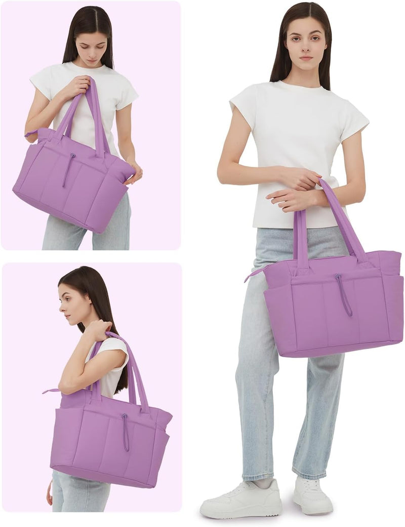 Quilted Puffer Tote Bag with a Cup Holder and Laptop Sleeve