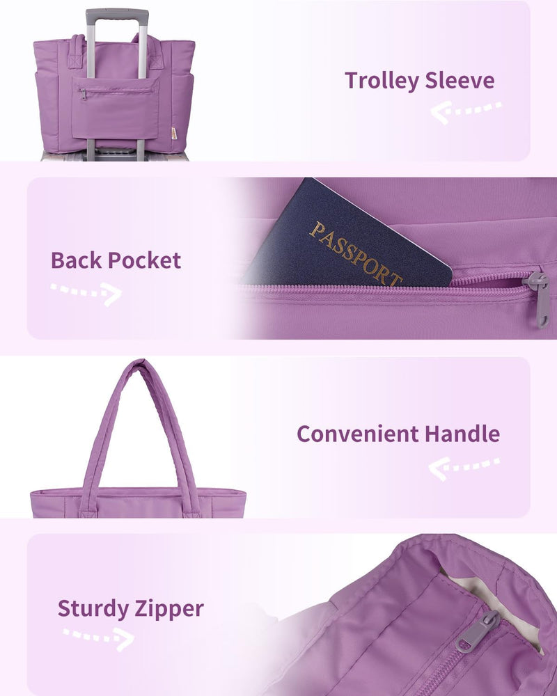 Quilted Puffer Tote Bag with a Cup Holder and Laptop Sleeve
