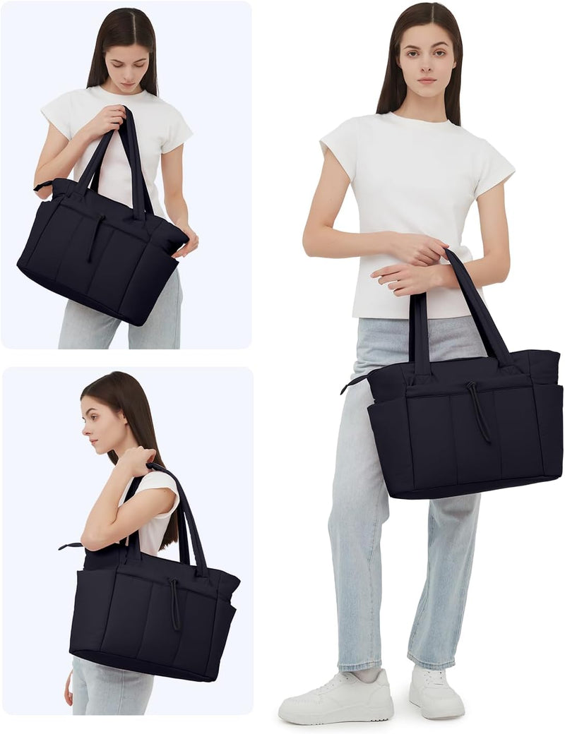 Quilted Puffer Tote Bag with a Cup Holder and Laptop Sleeve