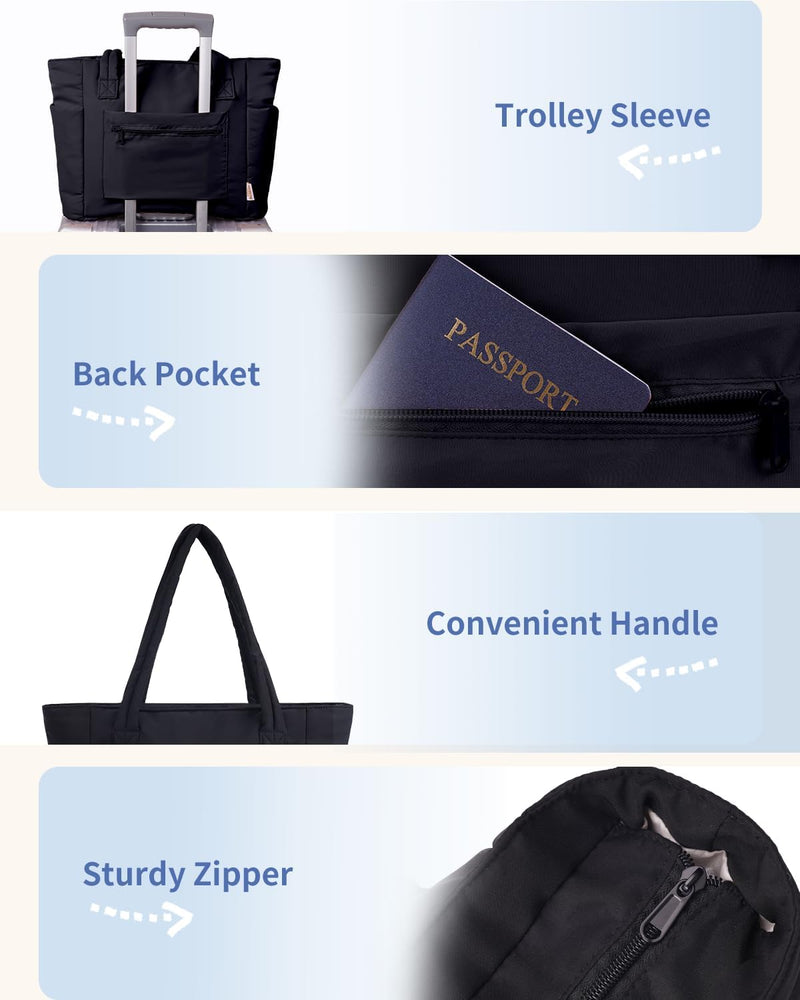 Quilted Puffer Tote Bag with a Cup Holder and Laptop Sleeve