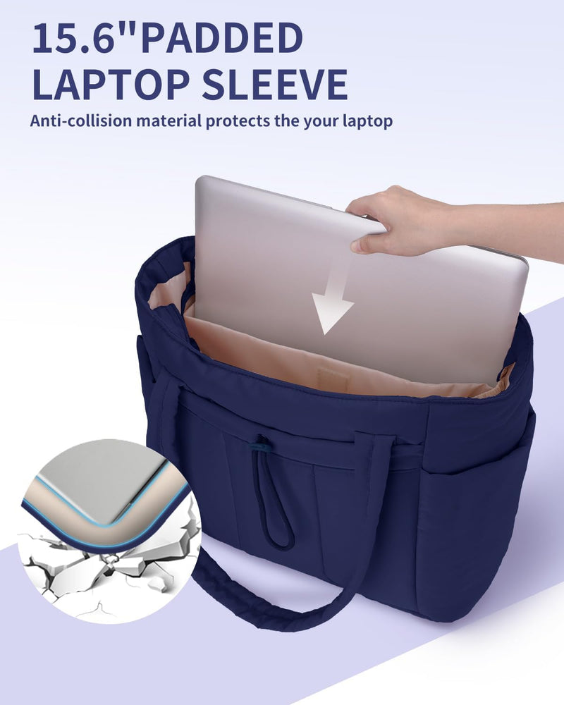 Quilted Puffer Tote Bag with a Cup Holder and Laptop Sleeve