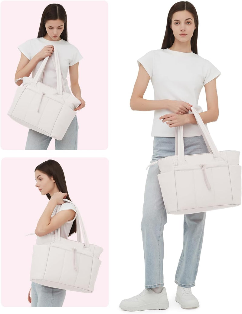 Quilted Puffer Tote Bag with a Cup Holder and Laptop Sleeve