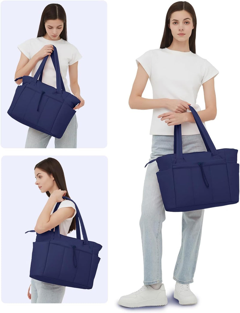 Quilted Puffer Tote Bag with a Cup Holder and Laptop Sleeve