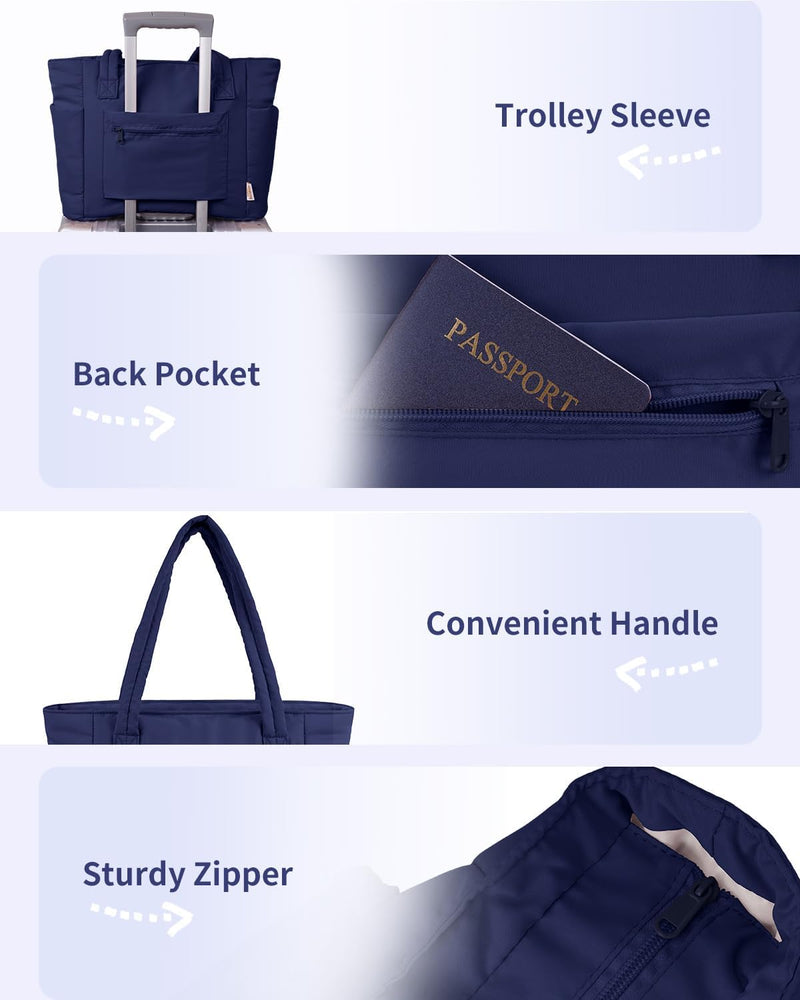 Quilted Puffer Tote Bag with a Cup Holder and Laptop Sleeve